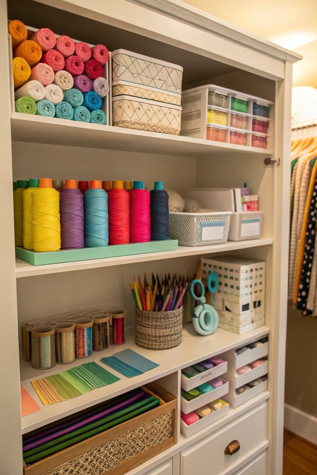 A closet that’s well-organized can also be a great place to store creative supplies.