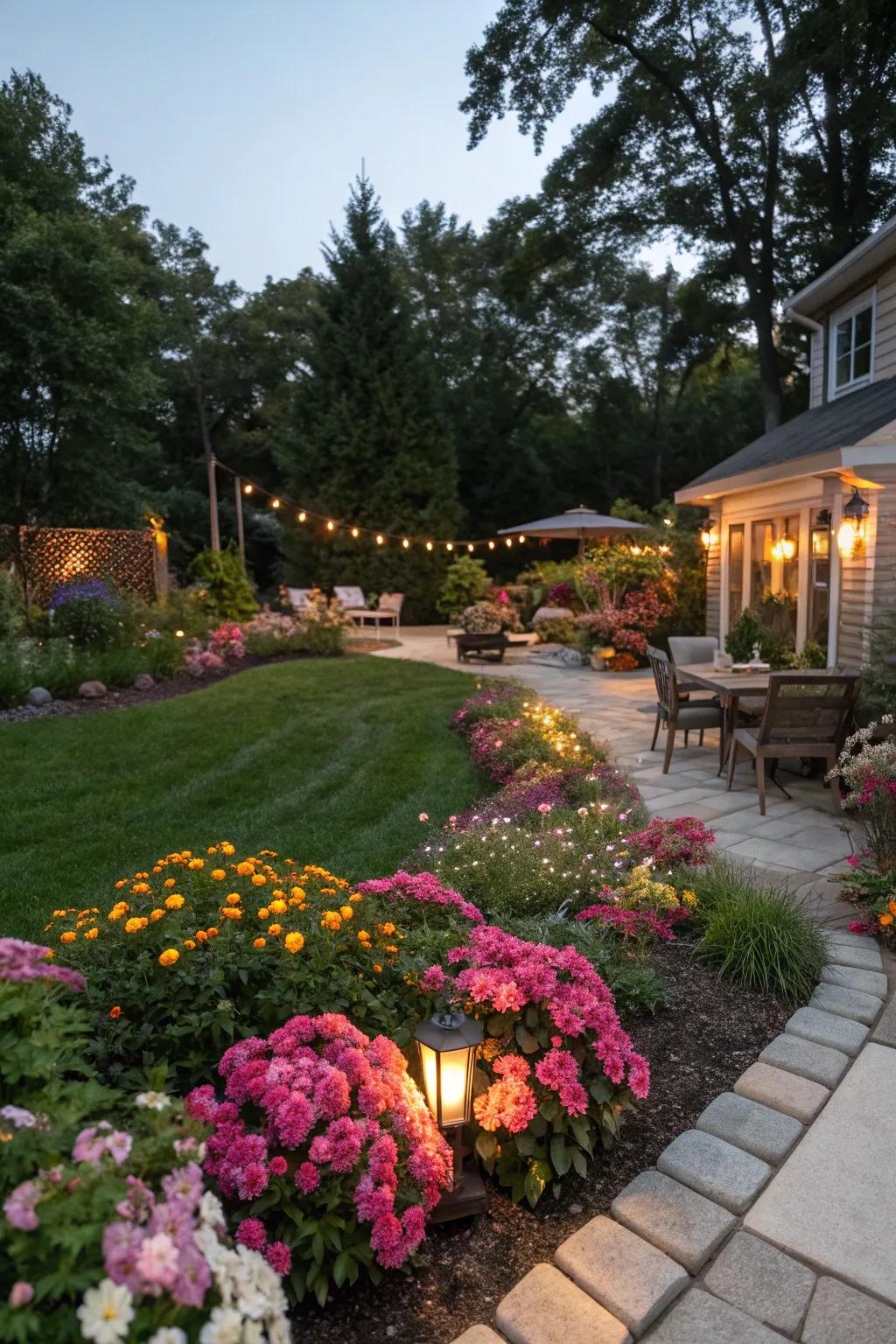 Experience evening magic with garden illumination.