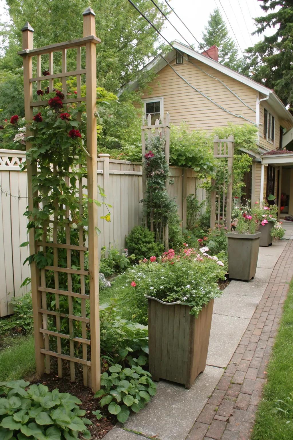 Vertical elements add height and interest to small spaces.