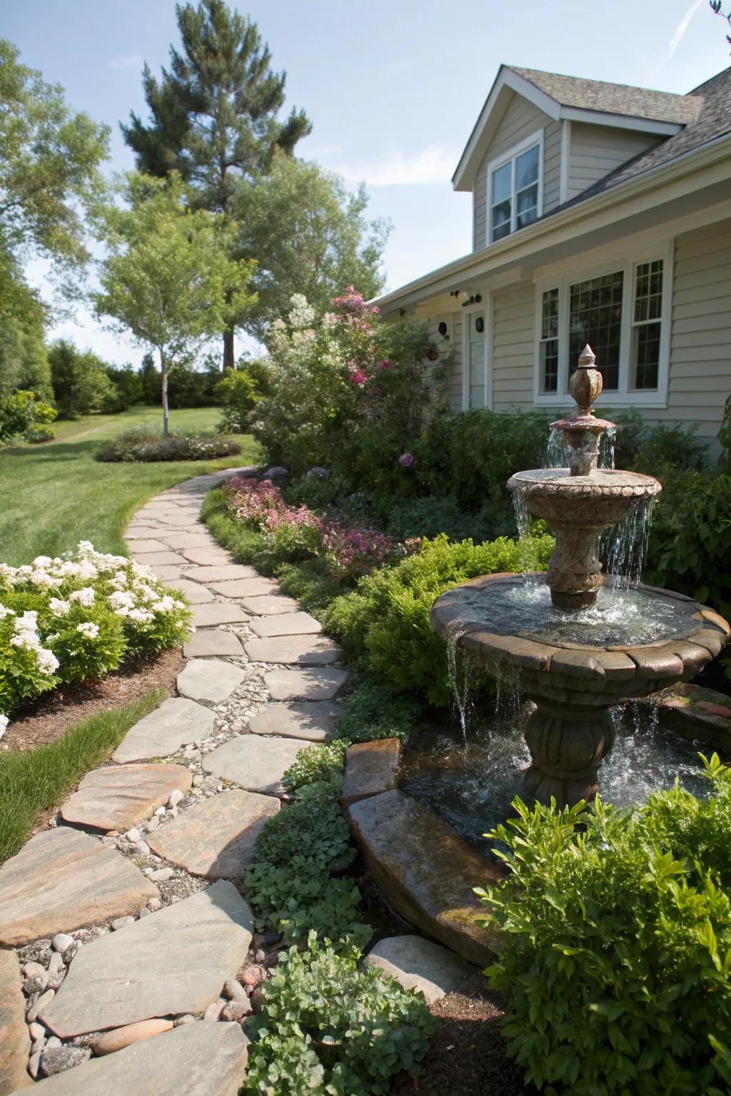 A stepping stone fountain invites exploration and interaction.