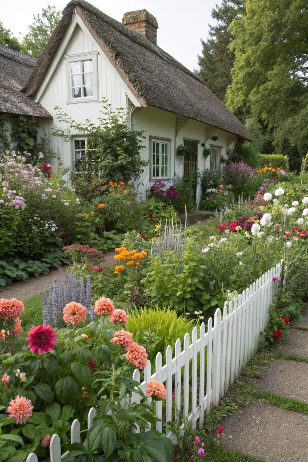 Cottage gardens offer a whimsical, cozy setting with their mix of blooms.