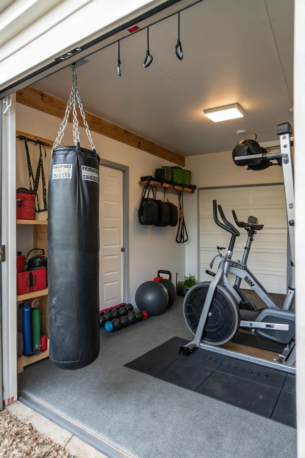 Ceiling hooks make good use of space in your gym.