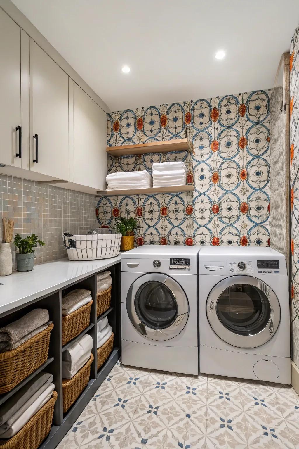 Elevate your space through ornamental tiles and wallpaper.