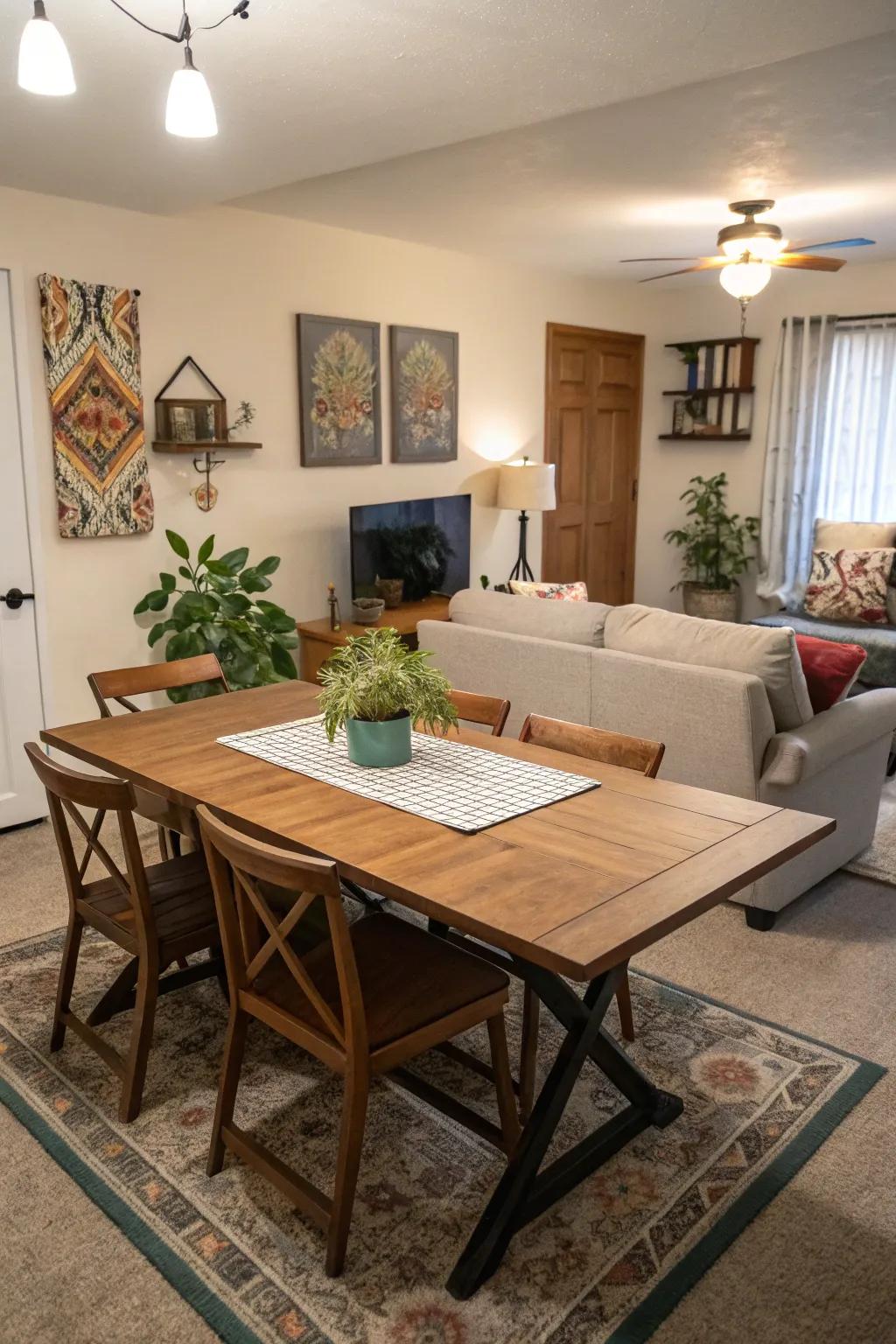 Adjustable table offering versatility in small spaces.