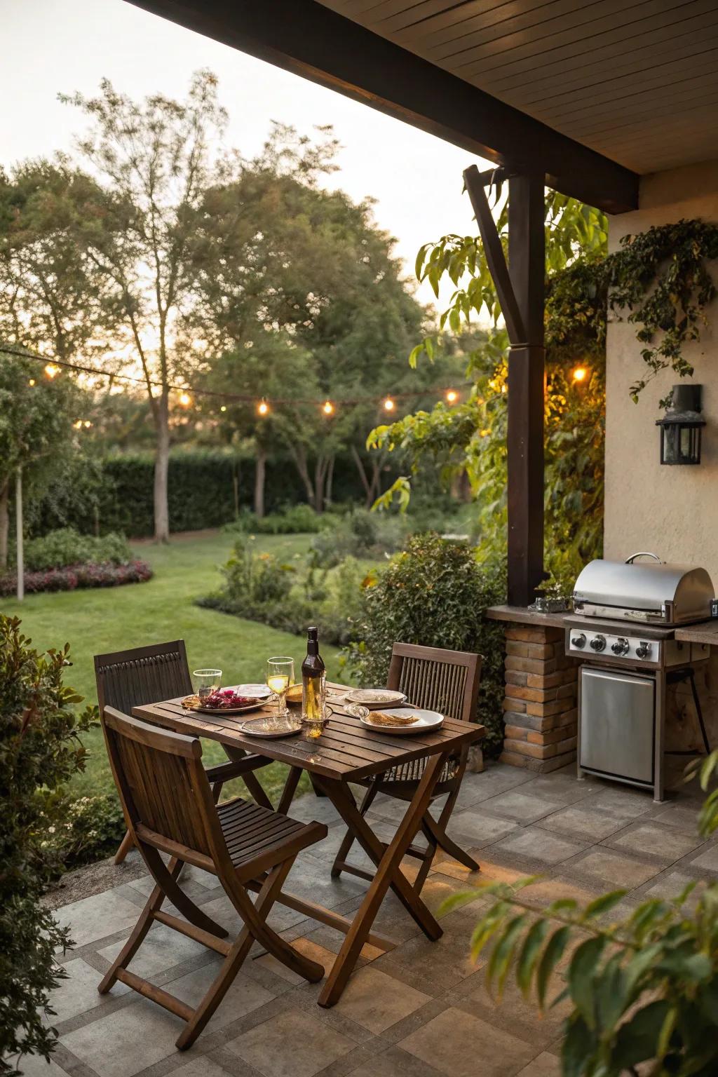 Small dining nooks make outdoor meals special.