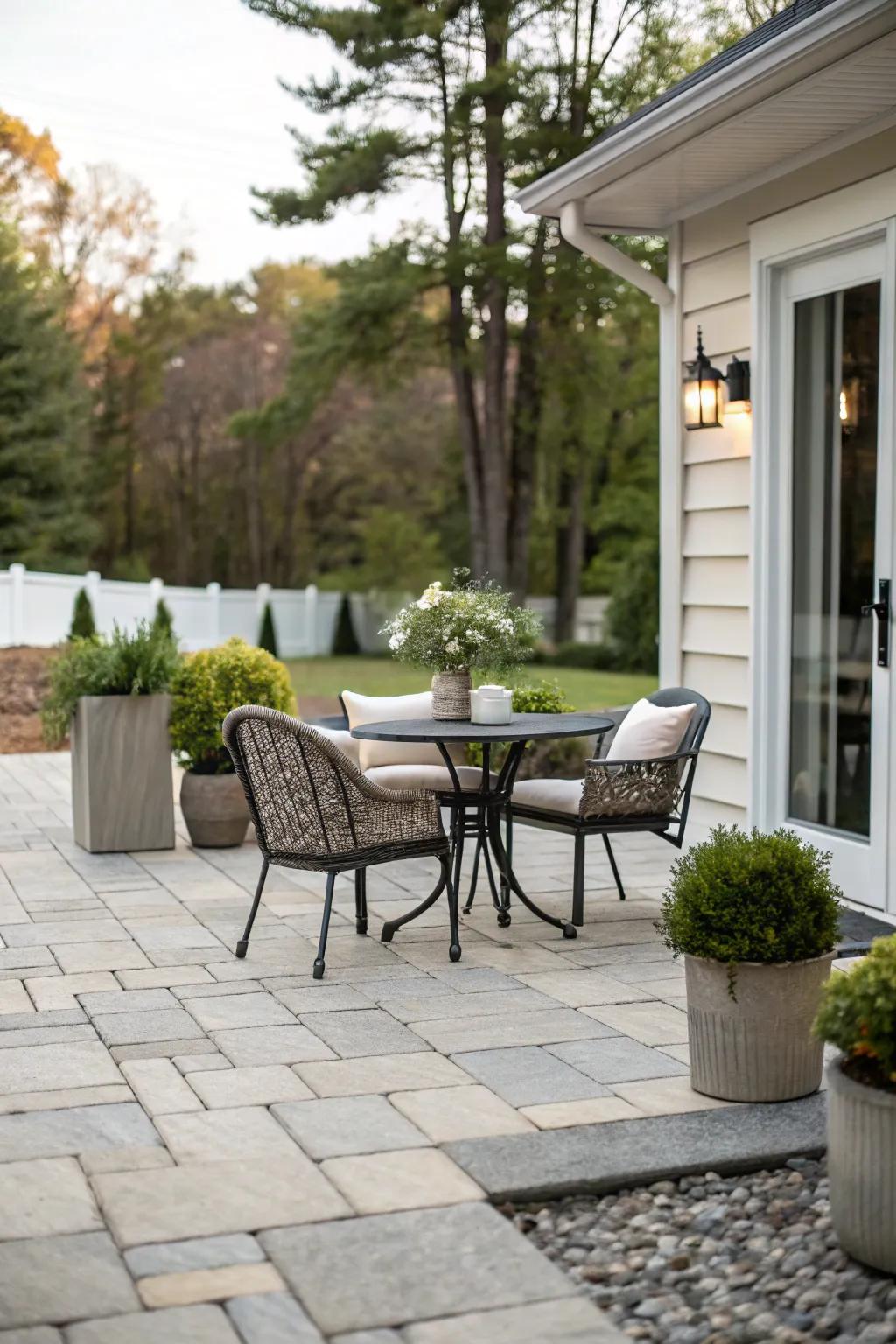 A tranquil and roomy patio with a minimalist design.