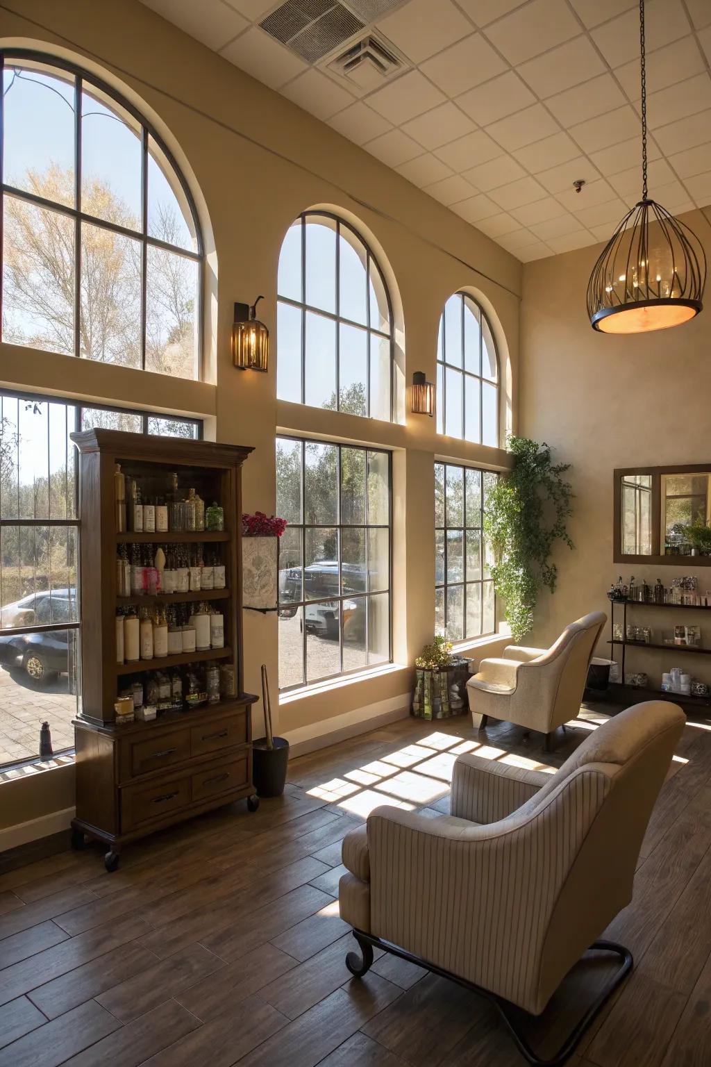 Plentiful natural illumination that improves the salon’s openness.