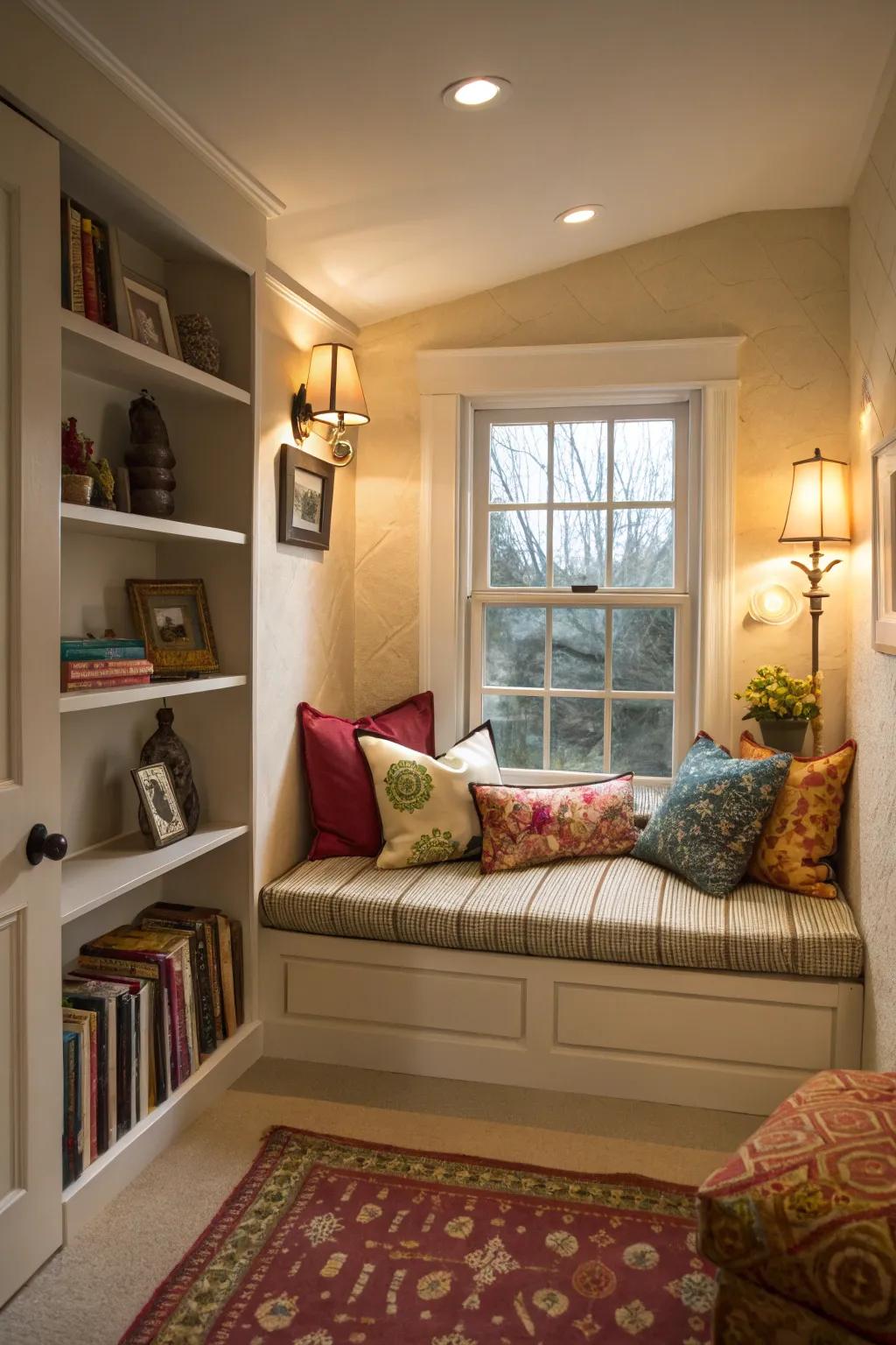 Built-in seating solutions conserve space and add cozy spots.