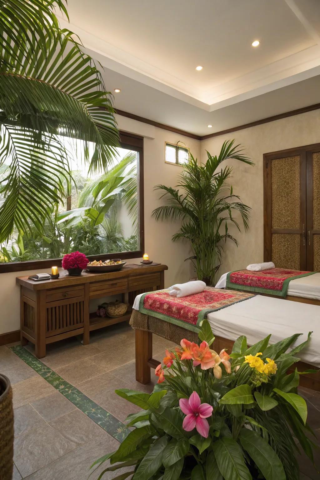 Themed decoration creating an escape within a spa room