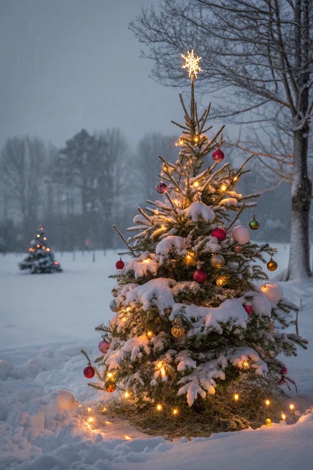 A dream story wonderland theme for a magical snowy Christmas tree.