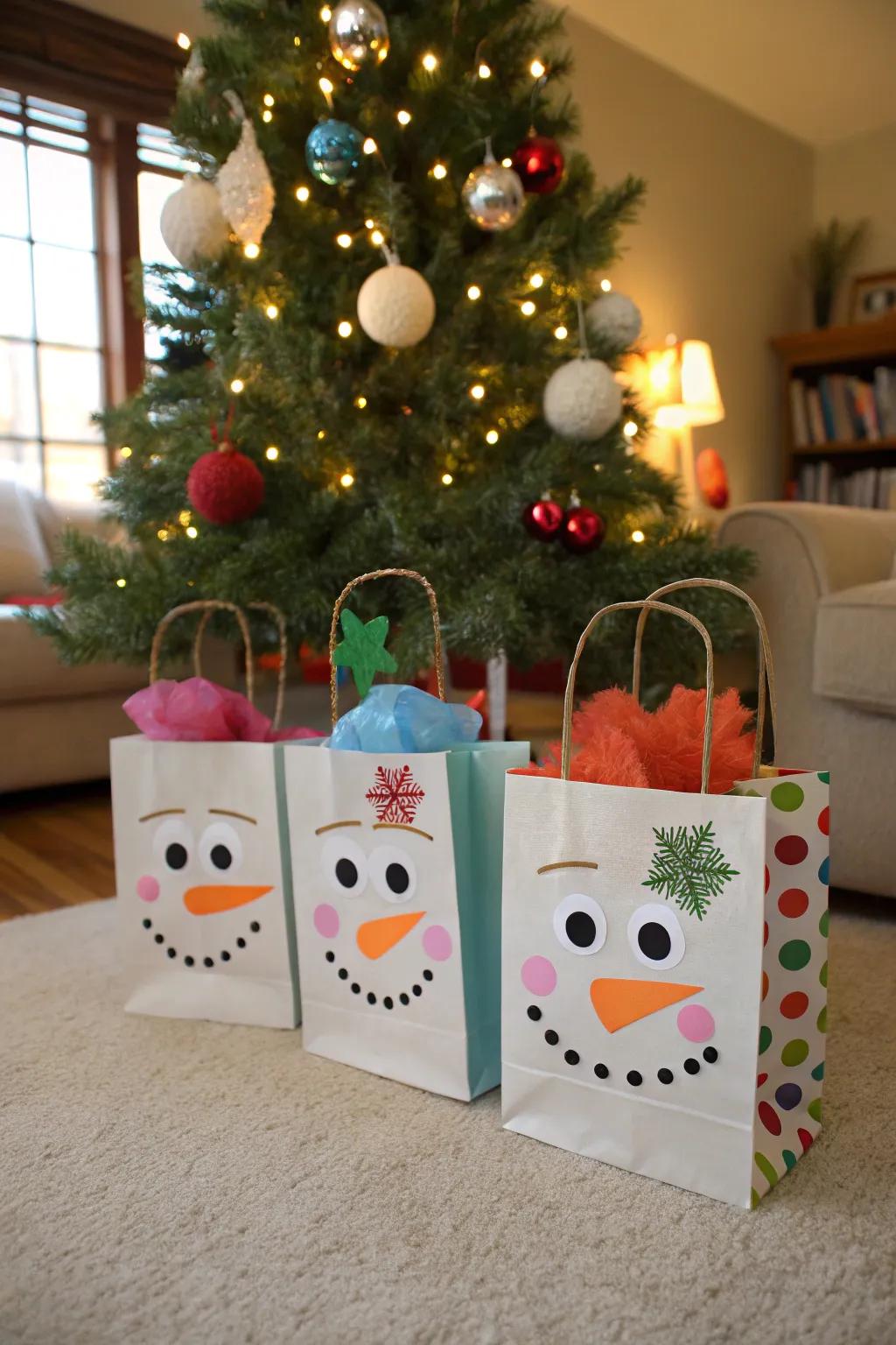 Snowman gift bags add charm to any present.