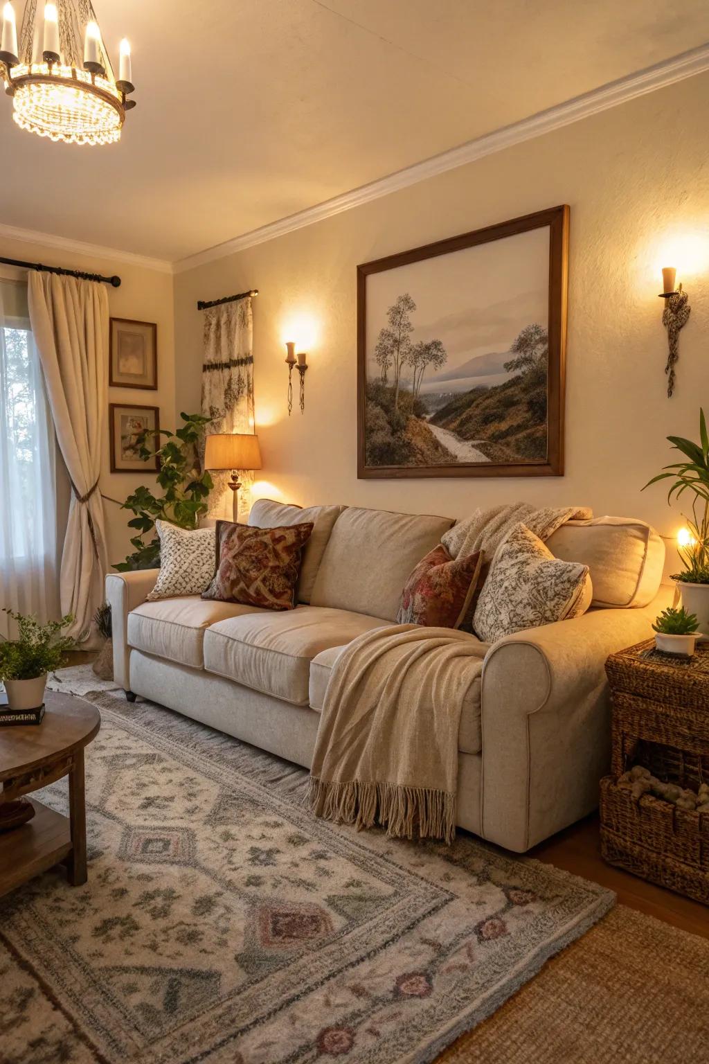 A generously sized plush sofa offers the ultimate in comfort and relaxation.