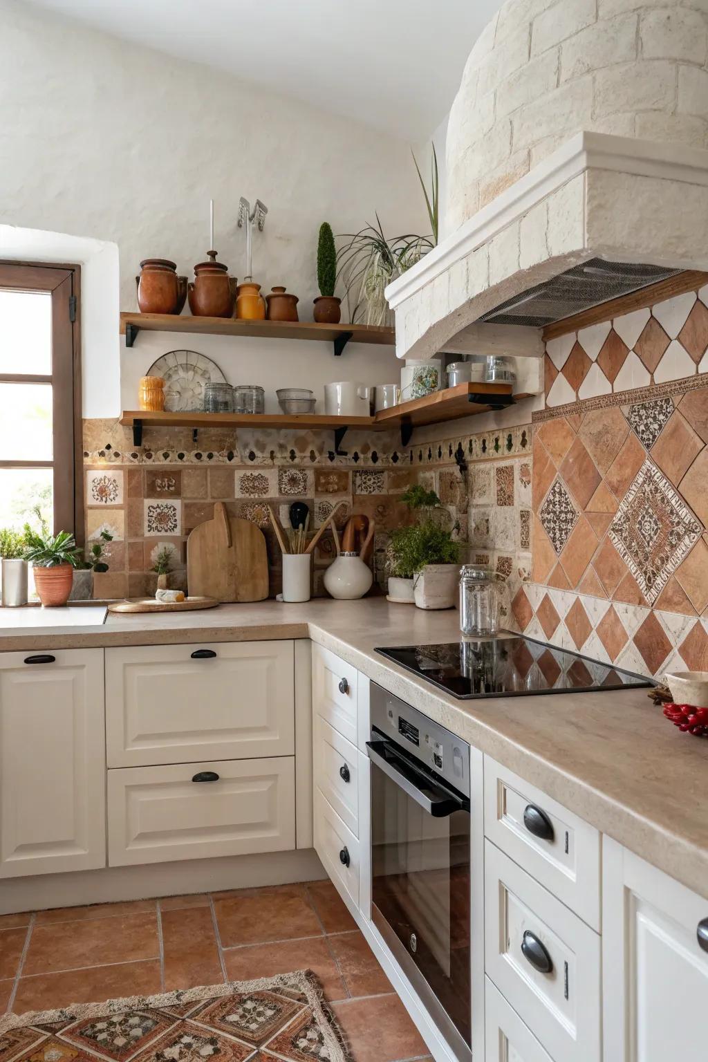 A mix of clay and porcelain tiles adds depth and authenticity.