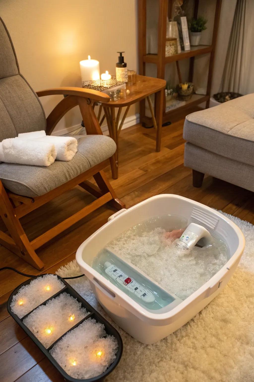 Pamper your feet with a soothing foot spa at home.