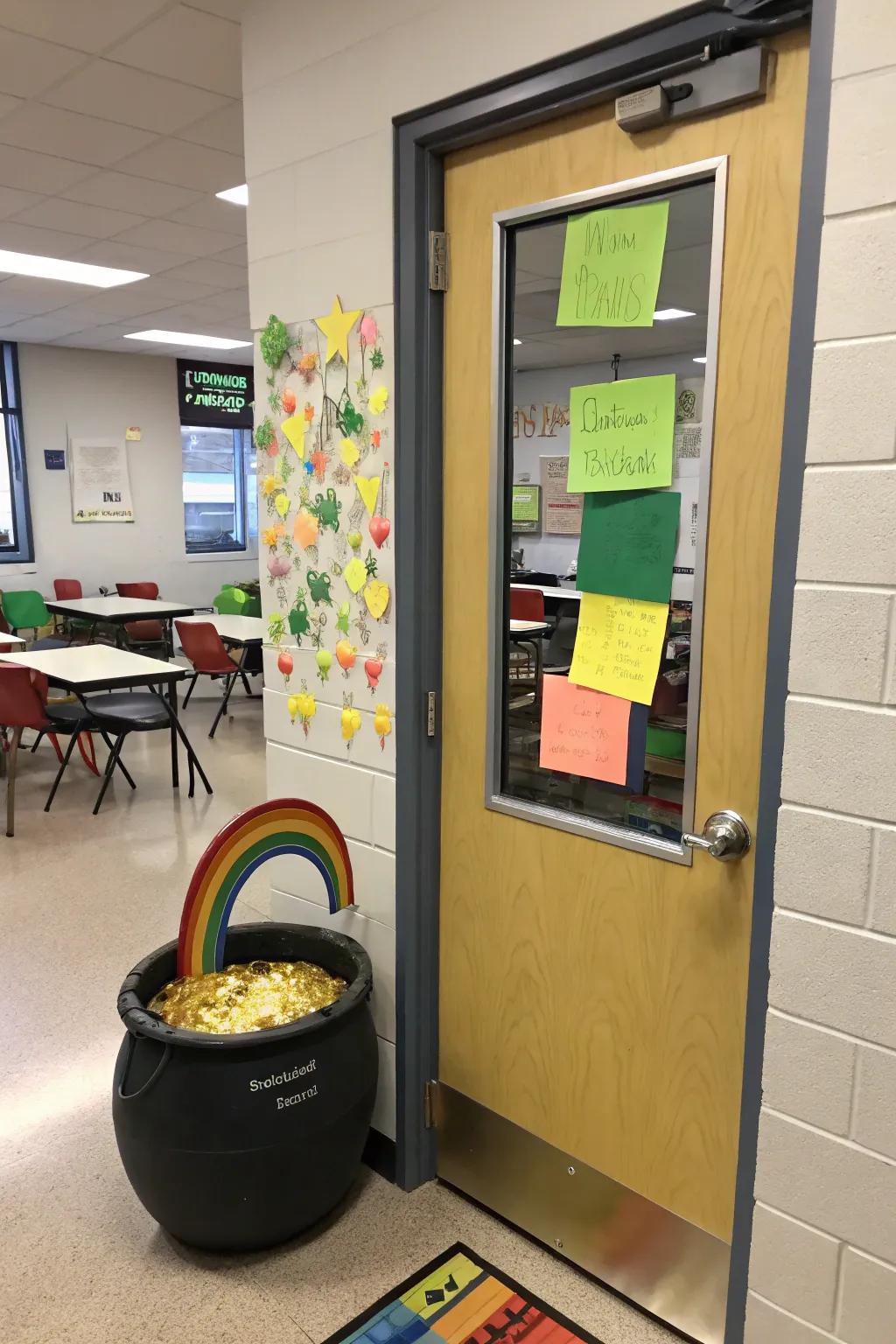 A treasure trove on a classroom door, packed with notes of appreciation from the students.