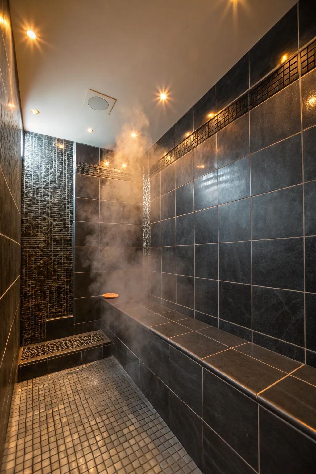 A cave-like design adds mystery and intrigue to steam showers.