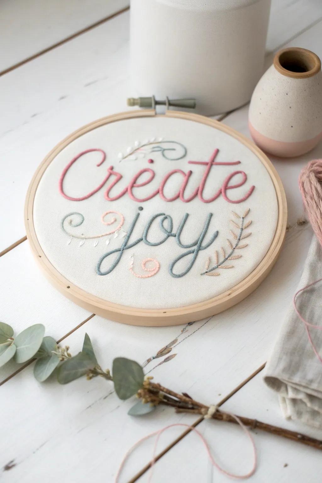Add a hint of inspiration to your area using exquisite hand-stitched word art.