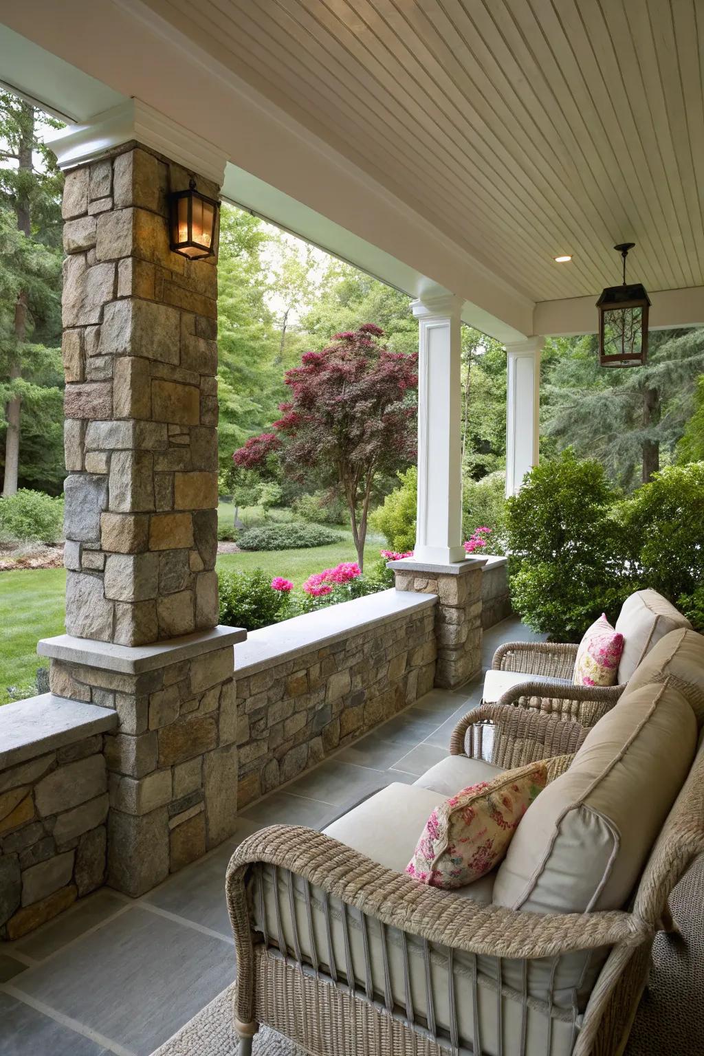 Stone segment walls create a cozy, private space.