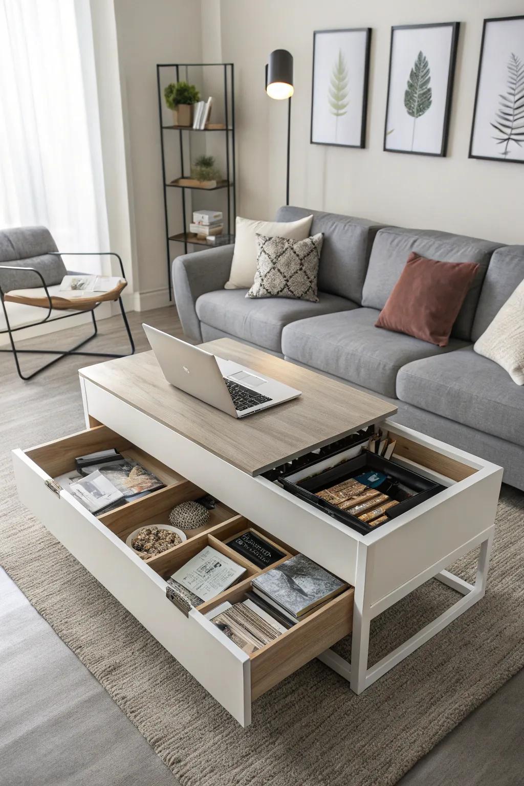 Hide clutter in plain sight with a convertible coffee table.