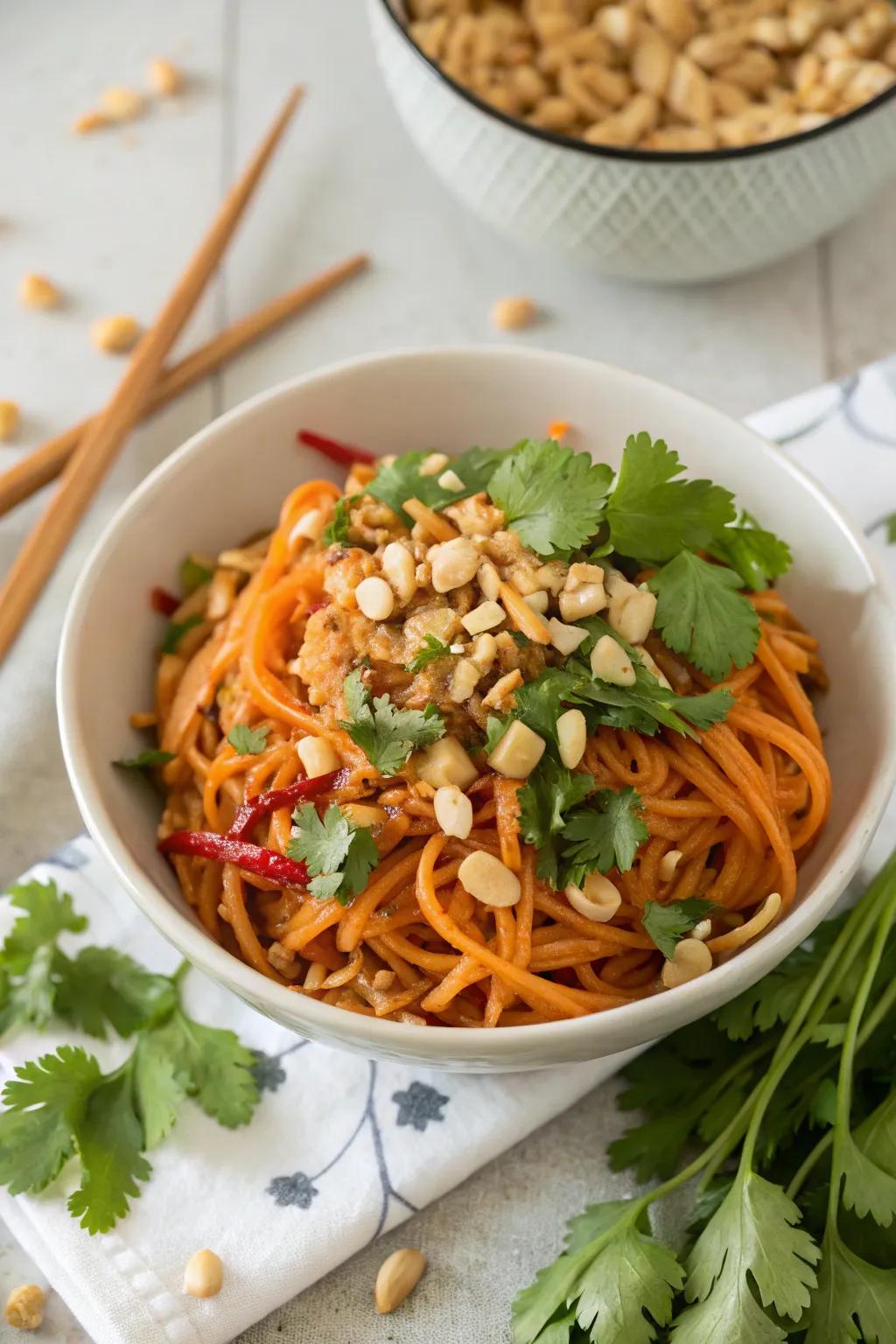 Thai peanut noodles, exotic and comforting.