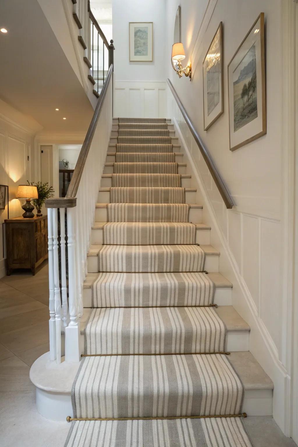 Elegant and understated, tonal stripes add depth to this home.