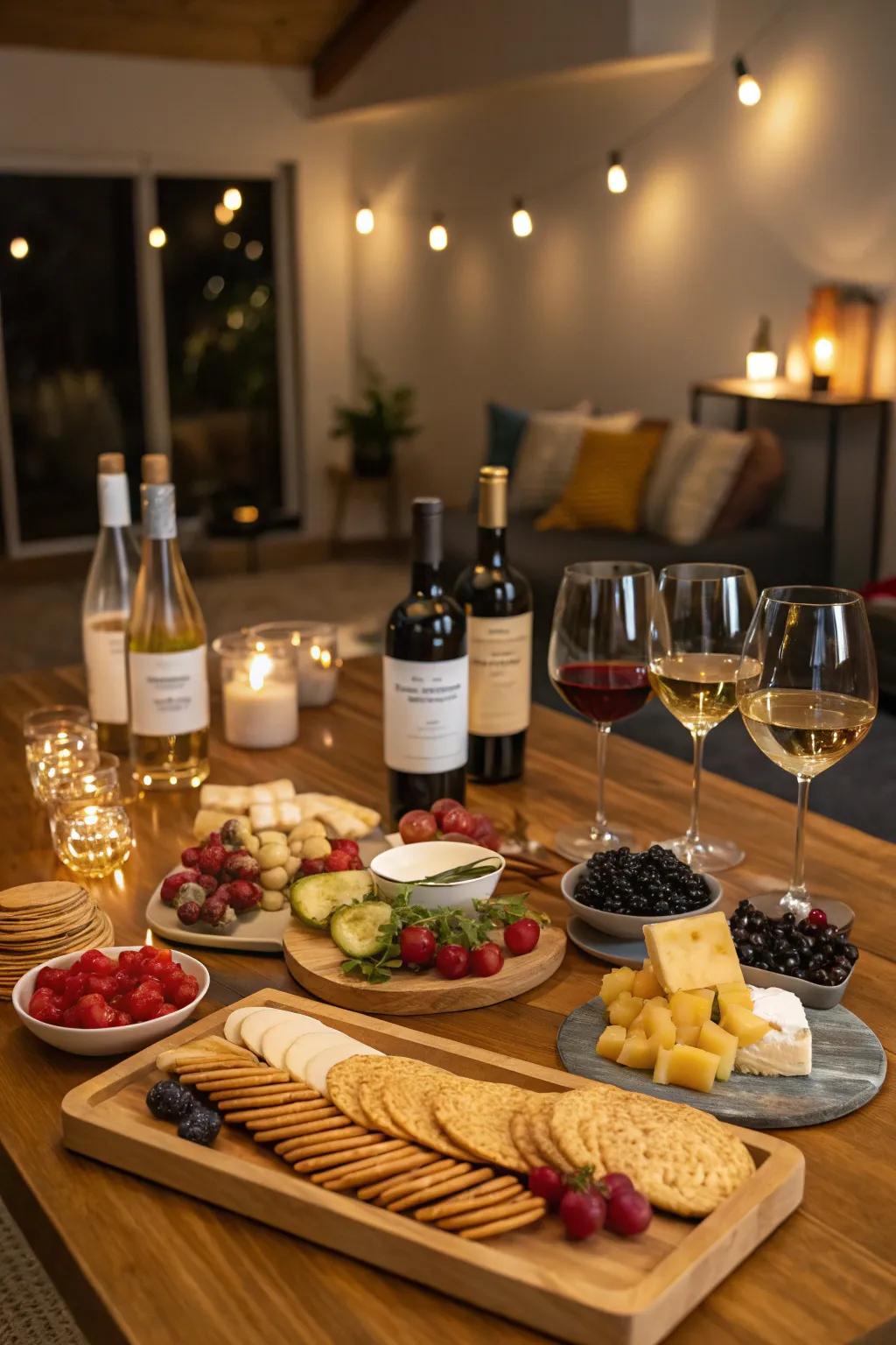 Indulge in a sophisticated fine wine and cheese evening.