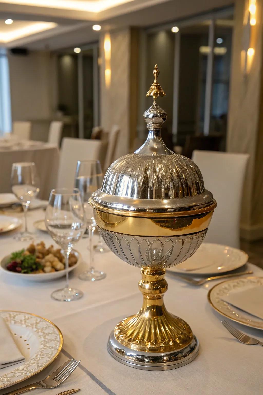 A glamorous centerpiece showcasing metallics.