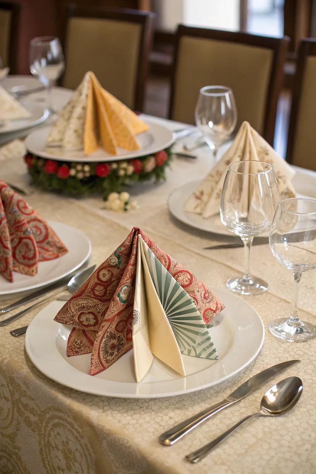 Detailed paper folds provide a unique table display.