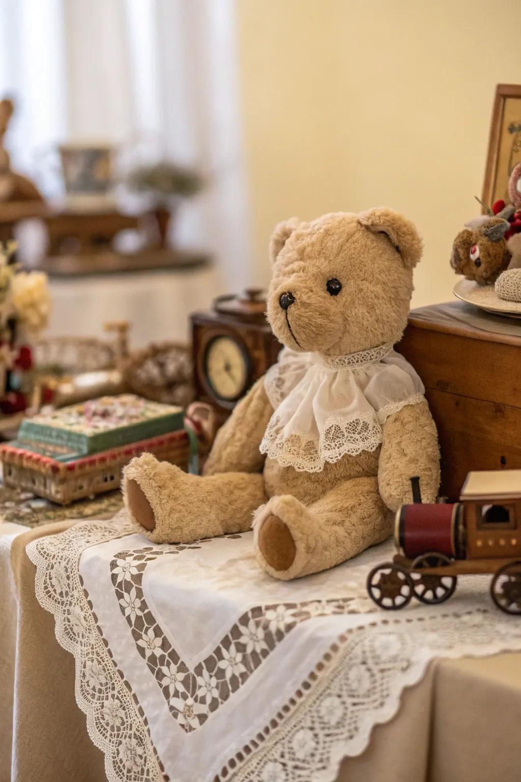 Classic impressions contribute personality to a cuddle toy centerpiece.