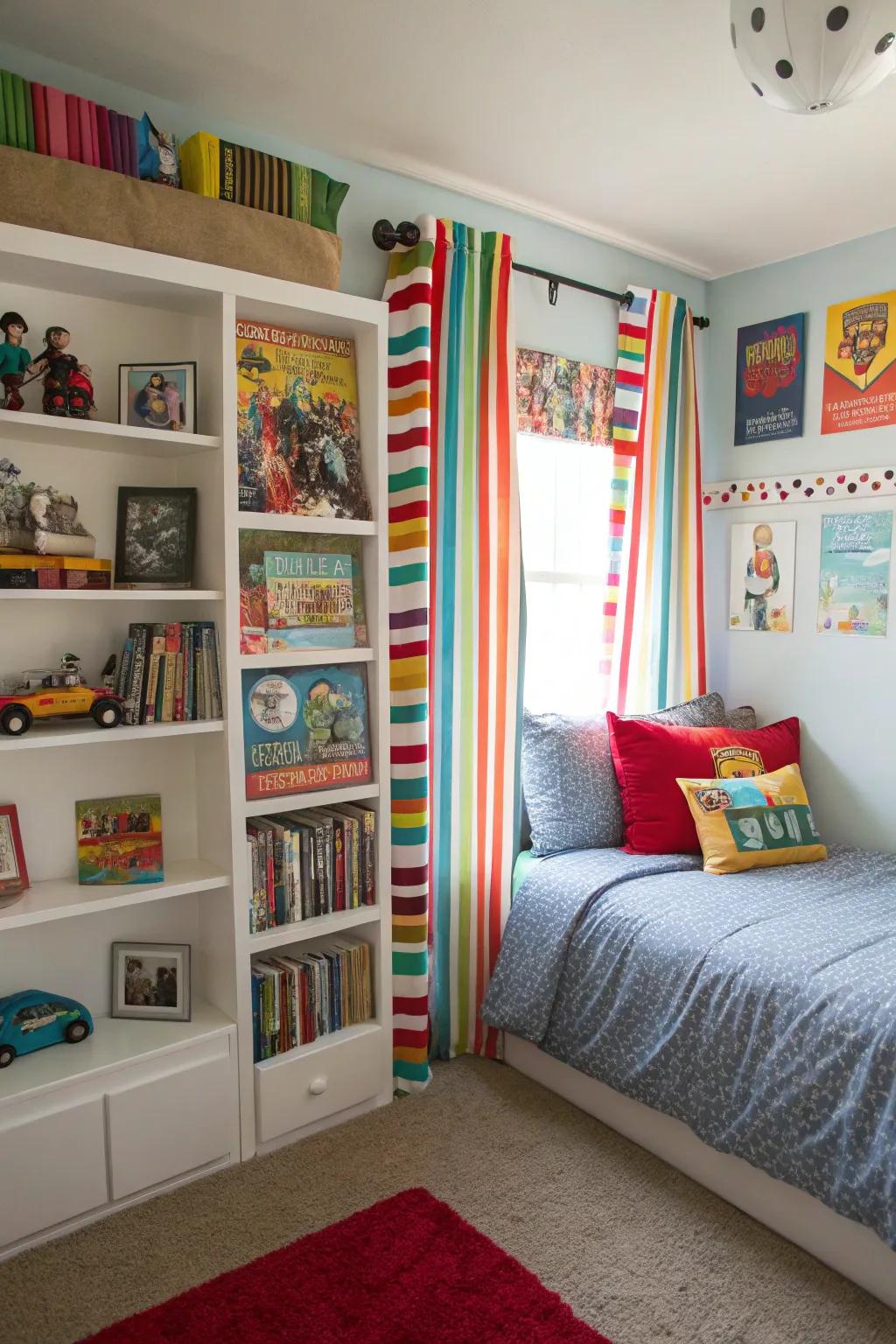 Striped curtains add a playful touch to any room.