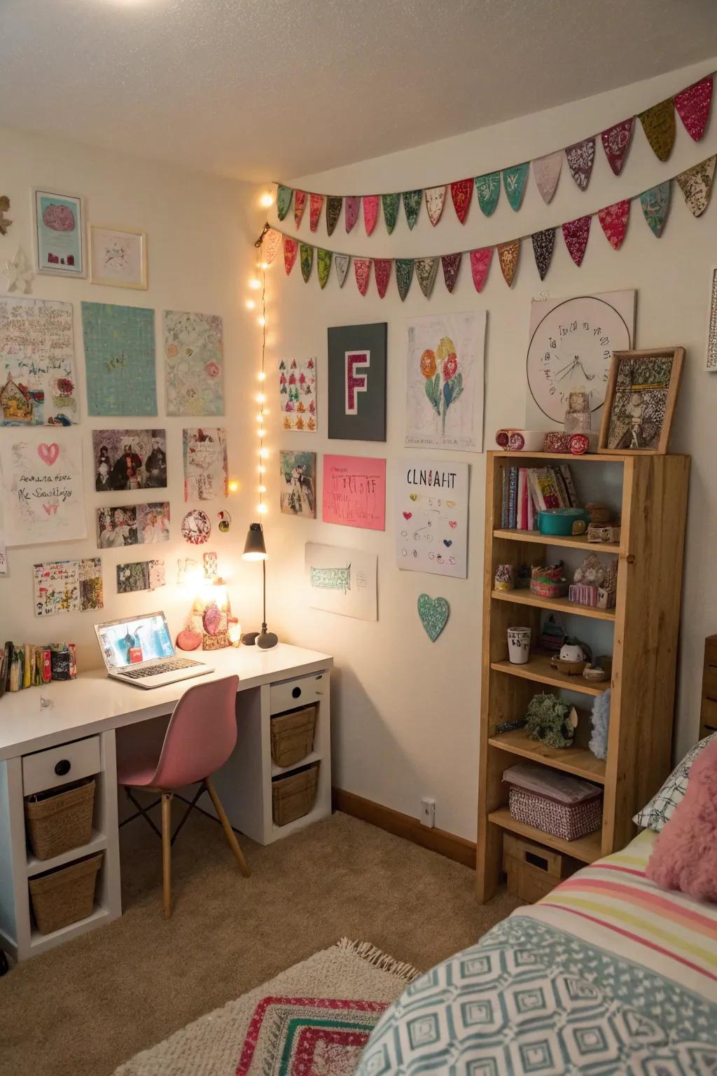 DIY decor elements contribute a personal and creative touch to a teen girl's room.