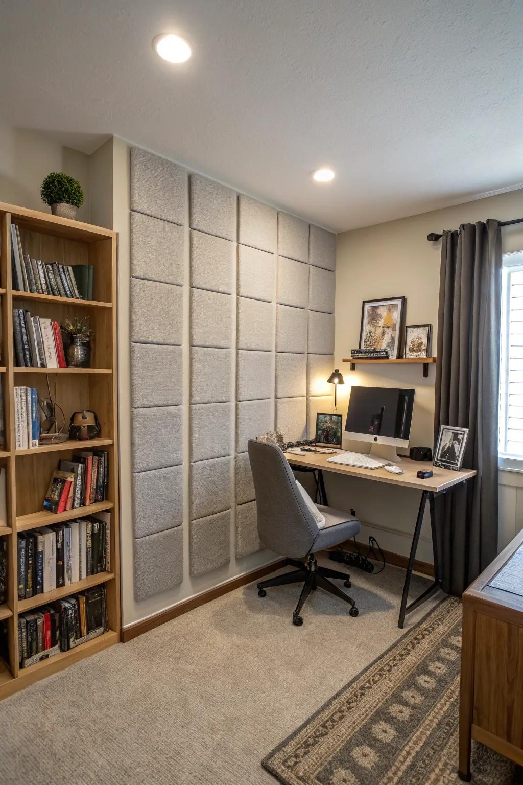 Sound-dampening panels ensure tranquility in a home office setting.