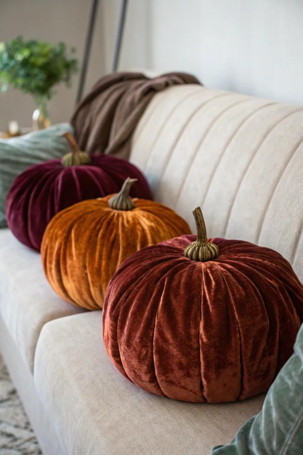 Sumptuous plush pumpkins incorporating a tactile decor.