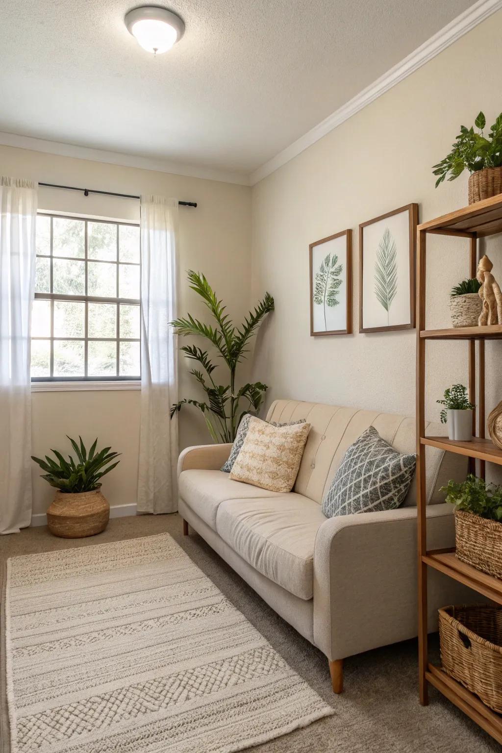 Simple decor maintains a peaceful and spacious environment.