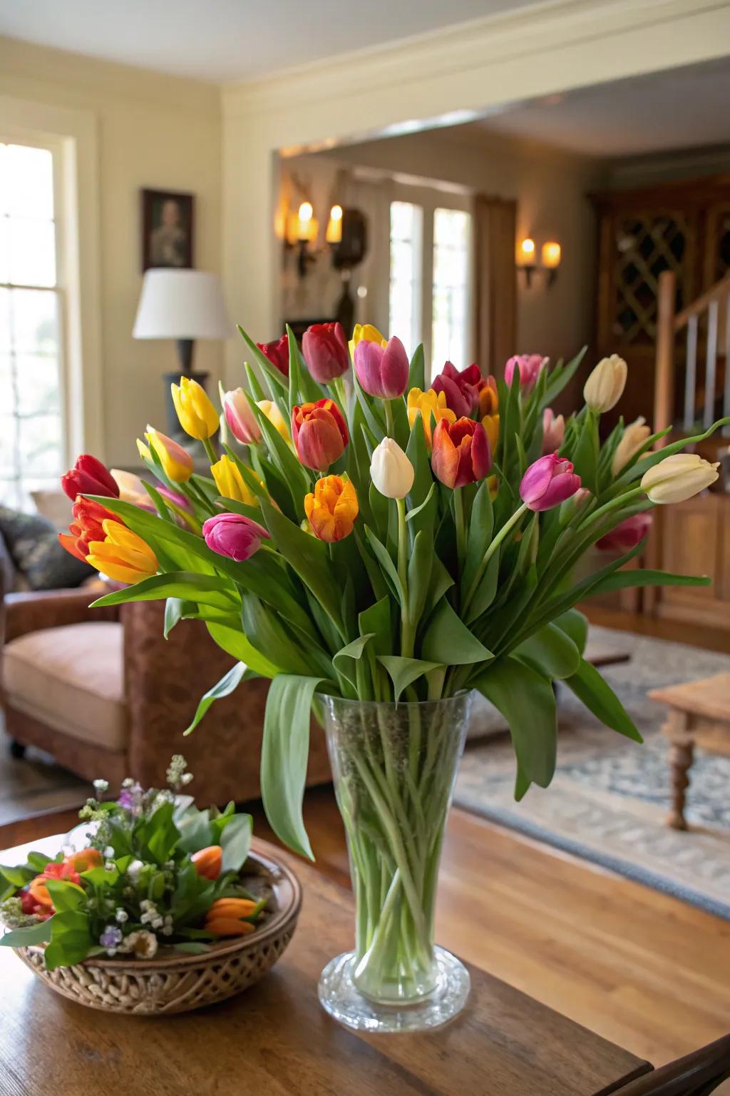 A fresh blossom arrangement bringing the garden's beauty into the home.
