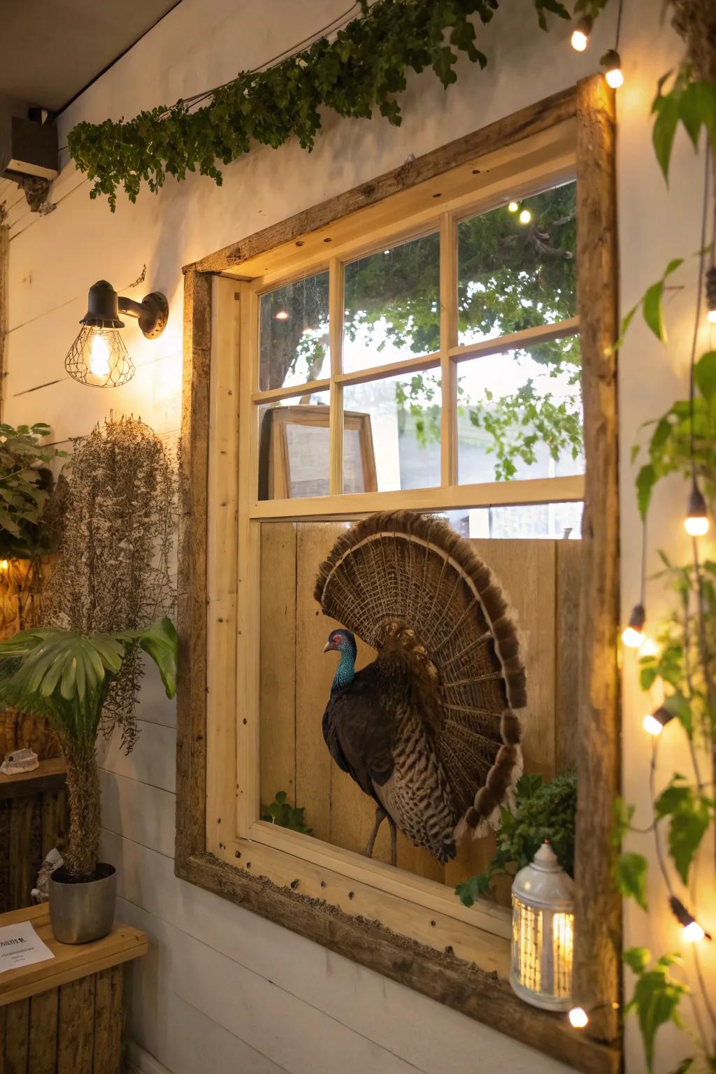 Renewed materials provide a unique and rustic feel to a turkey fan.