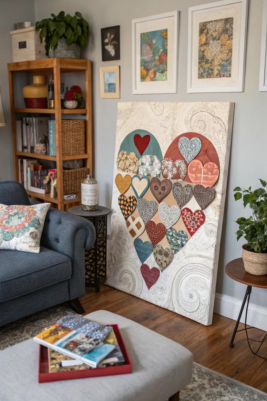Heart collages introduce both texture and variety to your decor.