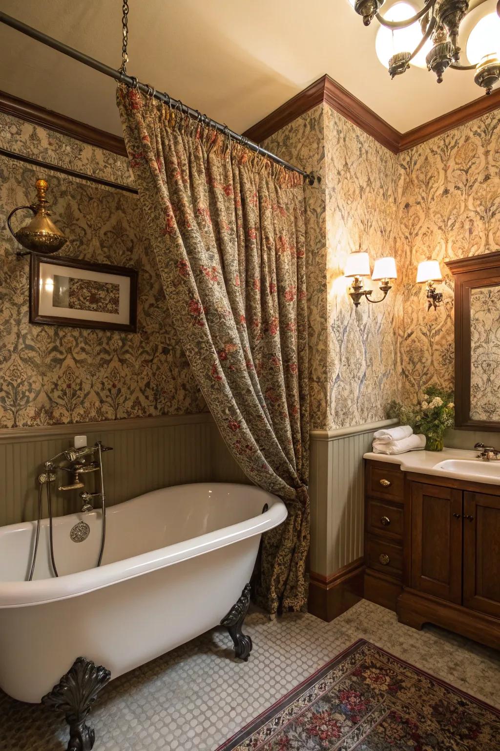 Patterned textiles add a lavish, layered appearance.