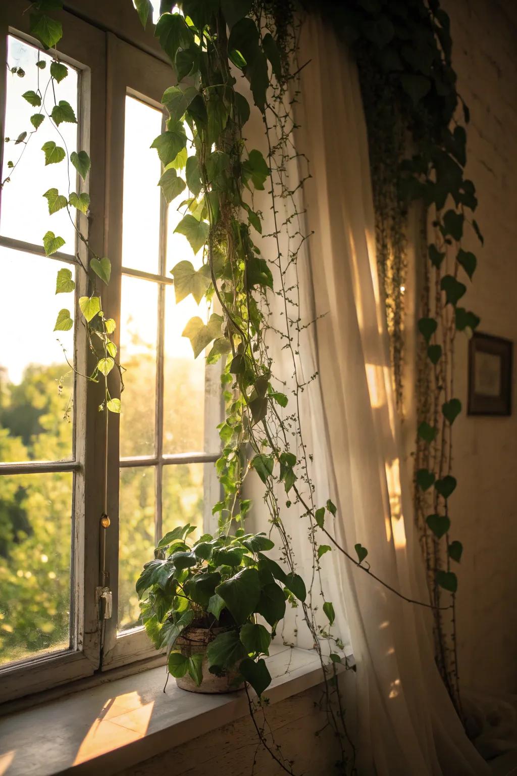 Filter light beautifully with vine decorated windows.