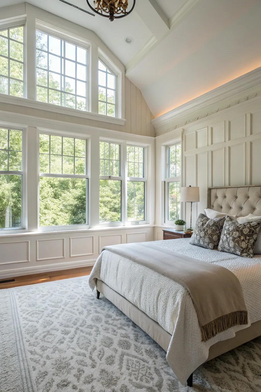 Organic light enhances the beauty of wainscoting within your bedroom.
