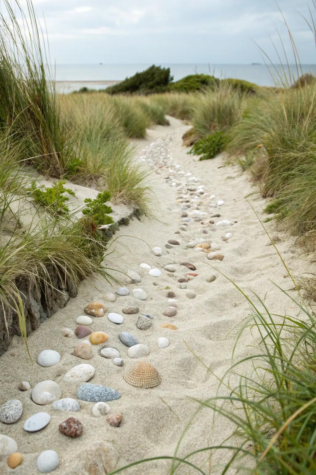 Shell and sand paths bring a coastal vibe to gardens.