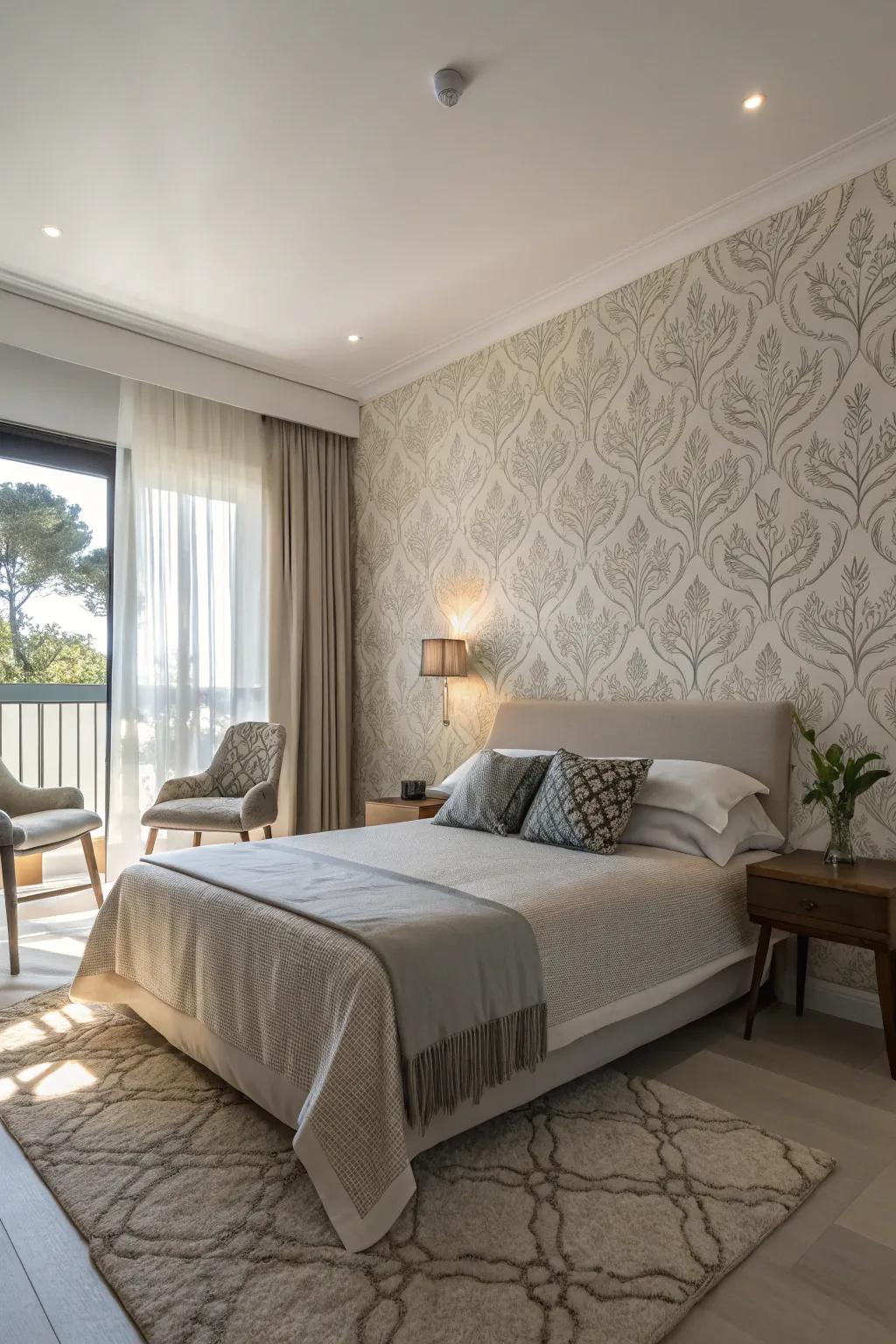 Minimalist wallpaper encourages tranquility and serenity in bedrooms.