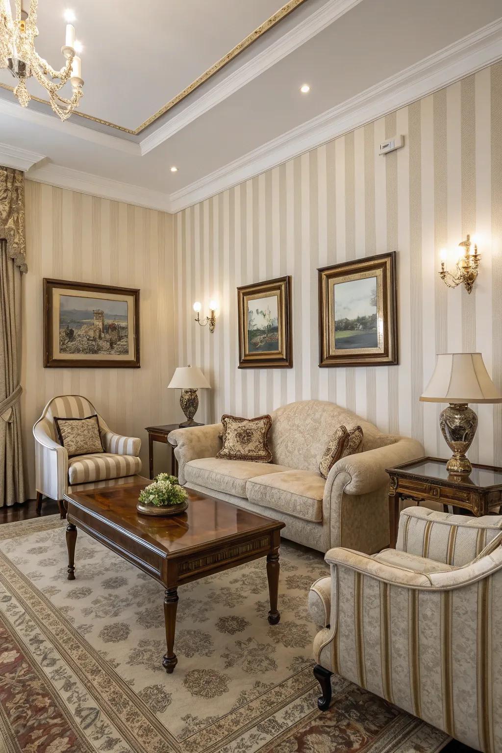 Achieve classic elegance with the simplicity of striped wallpaper.