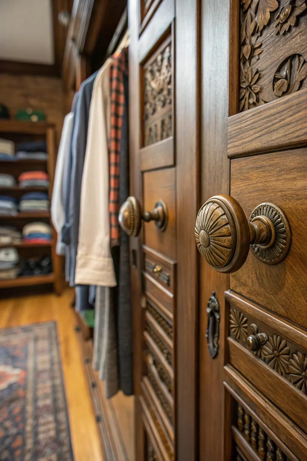Vintage elements bring warmth and character to your closet design.