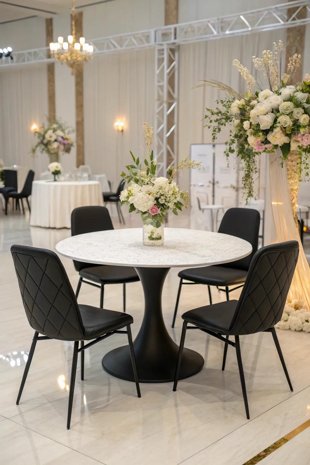 Contemporary elegance with a bare table and streamlined décor.
