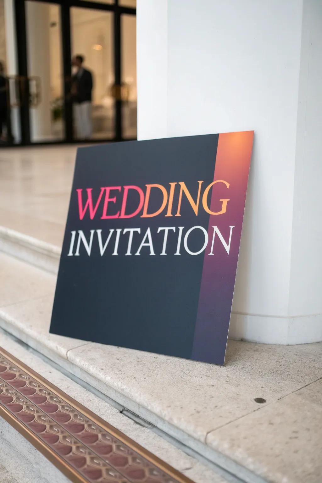 Striking wedding announcement featuring bold and modern lettering.