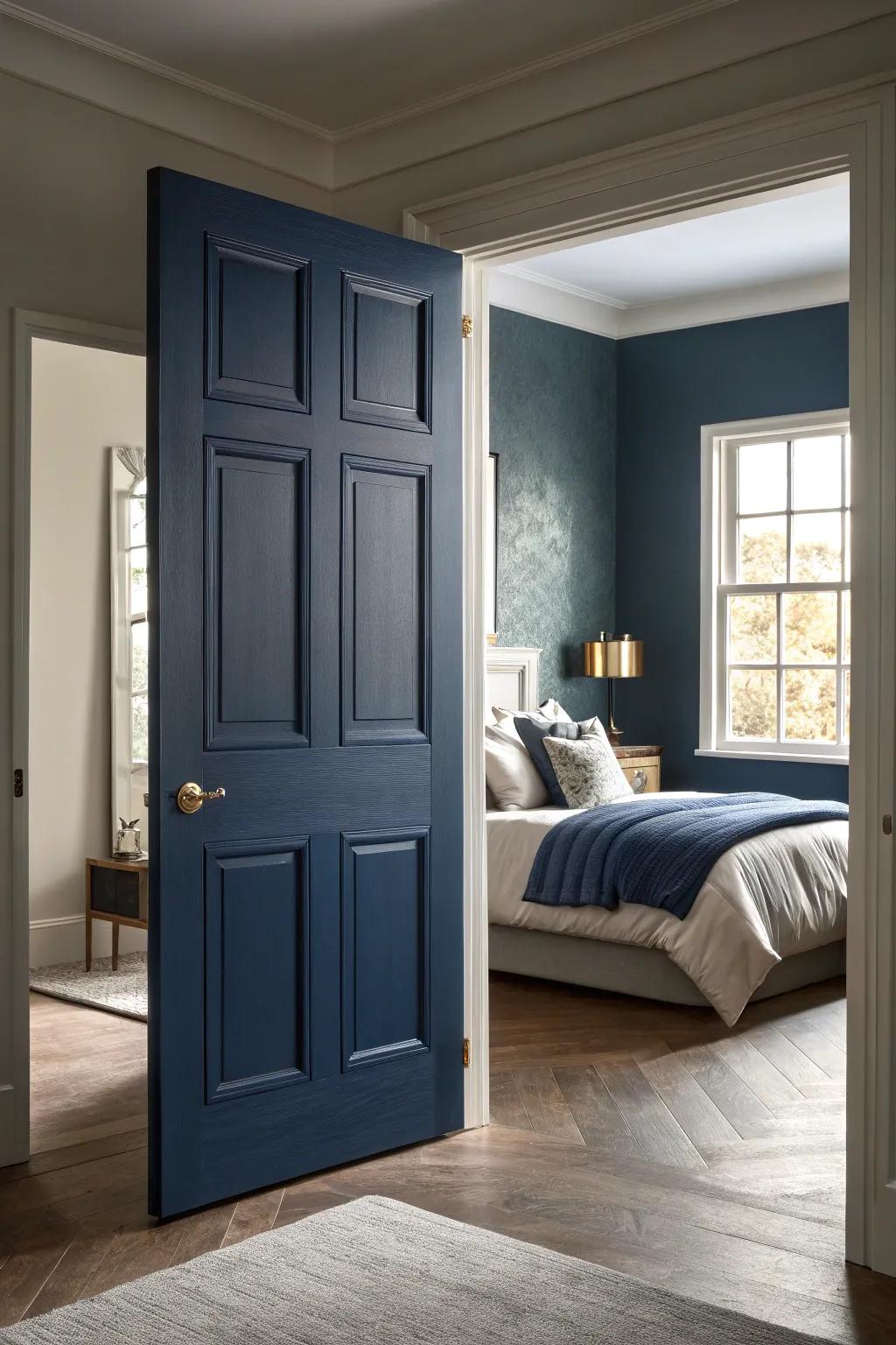 Midnight doors bring depth and calm.