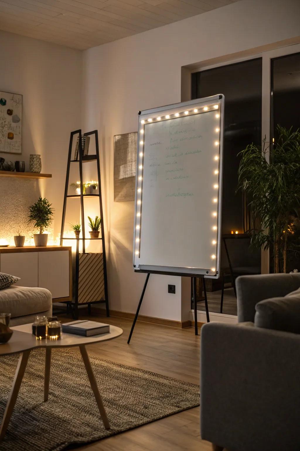 LED lights give the whiteboard a magical and ambient glow.
