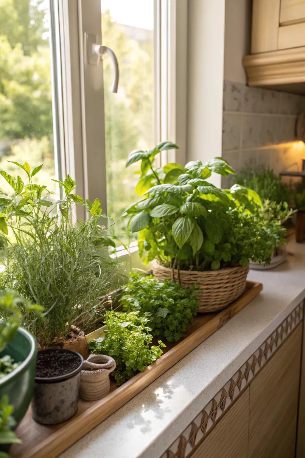 Plants transform window shelves into vibrant decor elements.