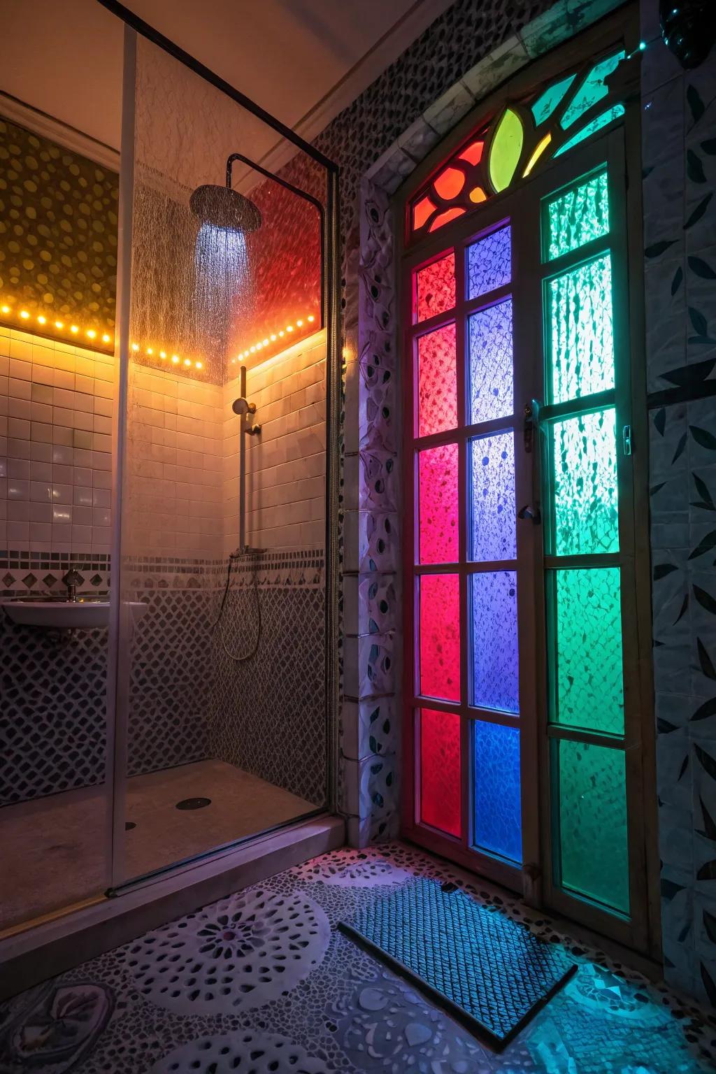 Tinted glass brings unique lighting effects and mood to the shower.